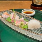 お造り(剣崎イカ、鯵、メイチダイの昆布締め、のどぐろ)