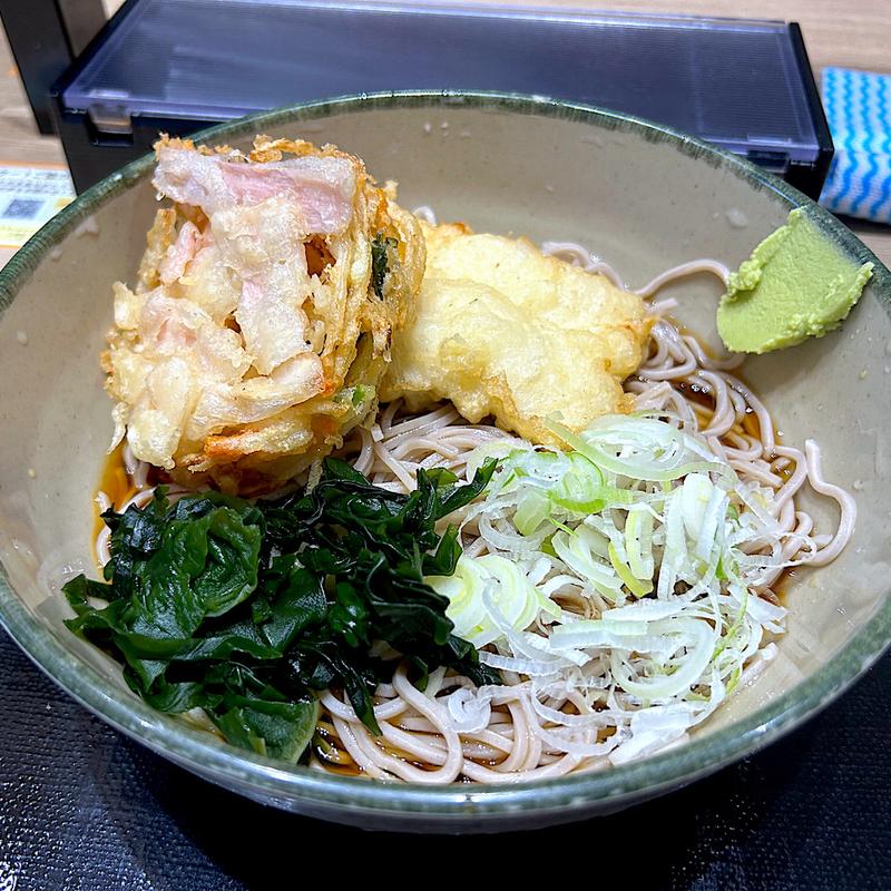 岩下の新生姜ミニかき揚げ天と鱧天そば(名代 箱根そば 狛江店)