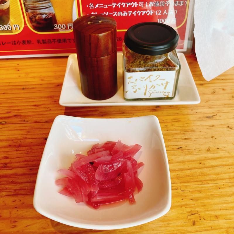 ピクルス、スパイスふりかけ、国立産一味(ごきげんカレー)