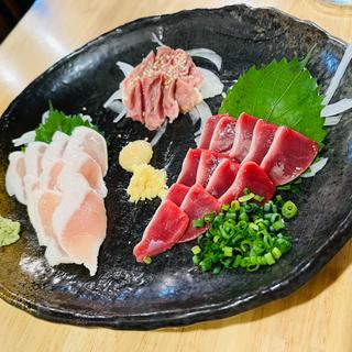 鳥刺3点盛（ズリ、ささみ、ハツ）三人前