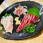 鳥刺3点盛（ズリ、ささみ、ハツ）三人前(かしわ屋 藤ひさ)