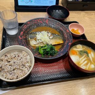 さばの味噌煮定食、たっぷり野菜の麦みそ汁