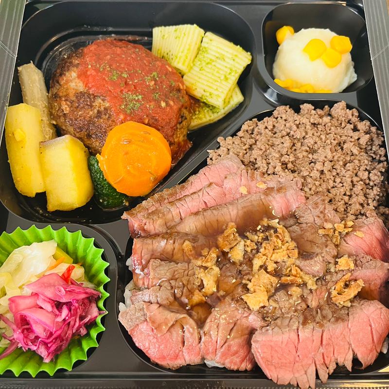 北海道牛ステーキ&ハンバーグ弁当(ステーキ丼 くに美 札幌市大通)