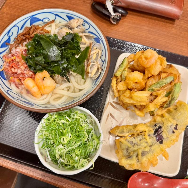 海鮮旨塩＋長茄子天＋エビホタテかき揚げ(丸亀製麺羽生)