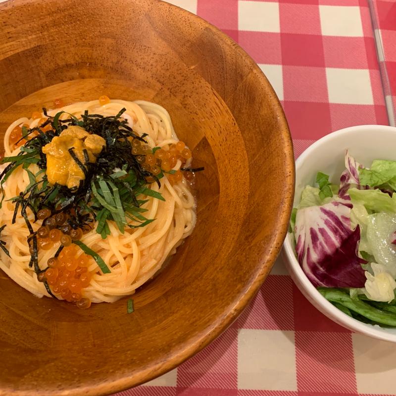 明太ウニいくらパスタのランチセット(イタリアンダイニング DoNA 久里浜店)