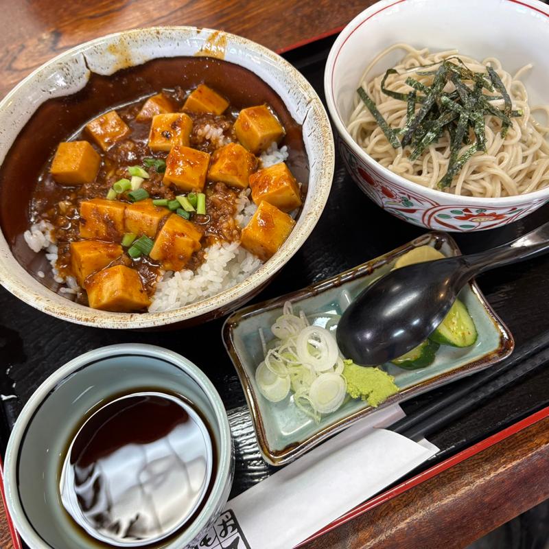 マーボー丼＆ミニそば(そば処 大村庵)