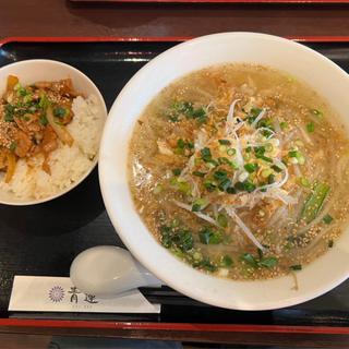 白と青の鶏葱そばセット
