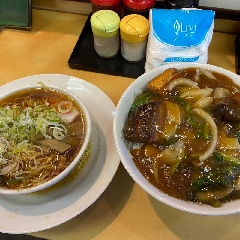 豚バラ丼 小ラーメンセット(大進亭)