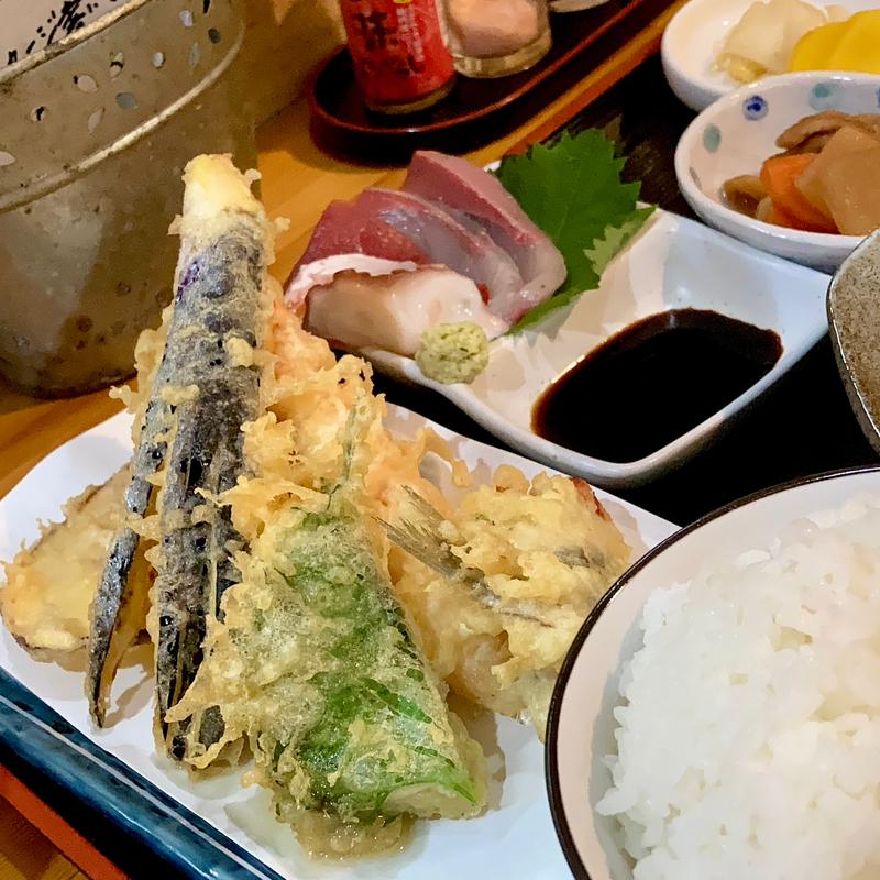 天ぷらお造り定食(酒と揚げ天ぷらてんてん)