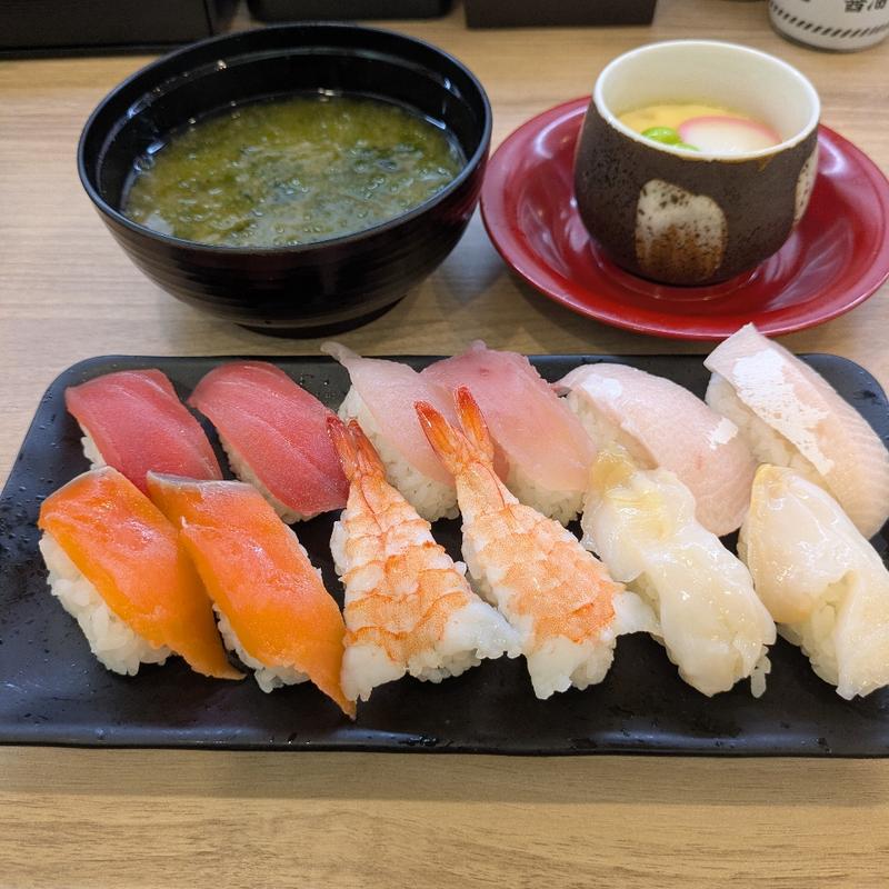 にぎり12貫人気ネタ尽くし・茶碗蒸し・あおさの味噌汁セット(かっぱ寿司 由利本荘店 )