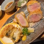 カツ盛り合わせ　ツキヒガイ　黒豚ロース　茶美豚ヒレ