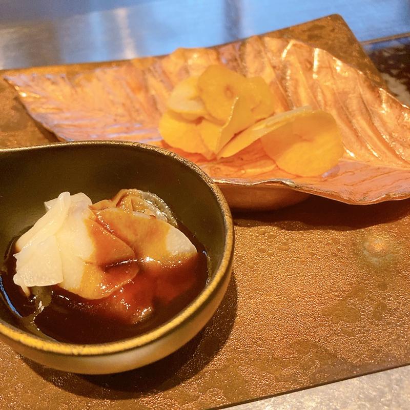 ガーリックチップスと甘ダレにんにく（柚葉コース）(芦屋ベイコート)
