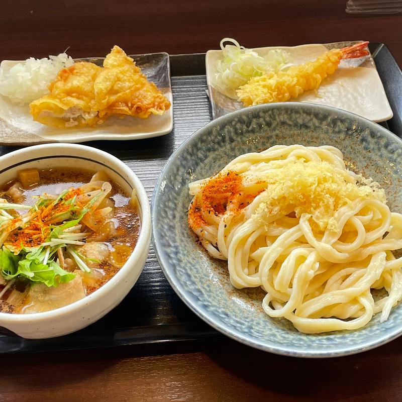 肉汁うどん肉増しとり天えび天トッピング(武蔵野うどん 竹國 富士見下南畑店)