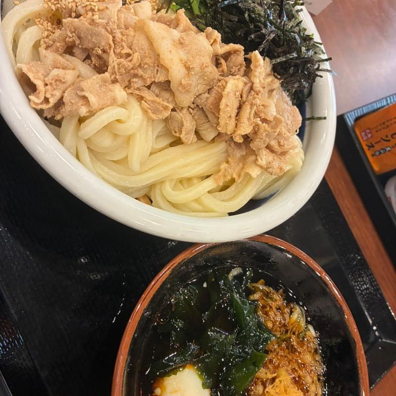 豚つけ汁うどん温泉玉子つき　2玉増量(丸亀製麺高槻)