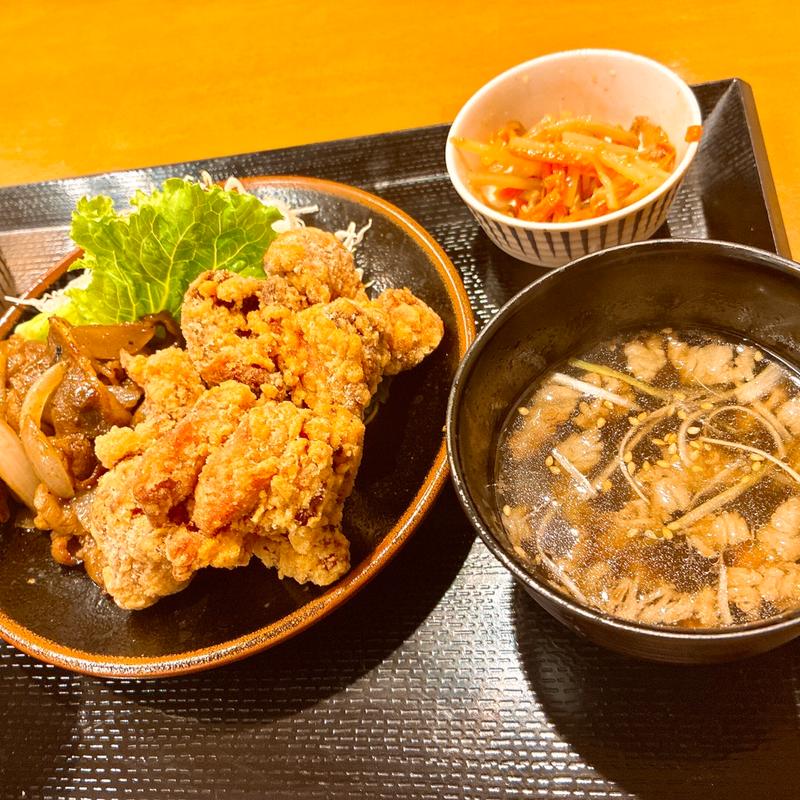 カルビ焼肉&唐揚げ定食(肉のヤマ牛 十三)