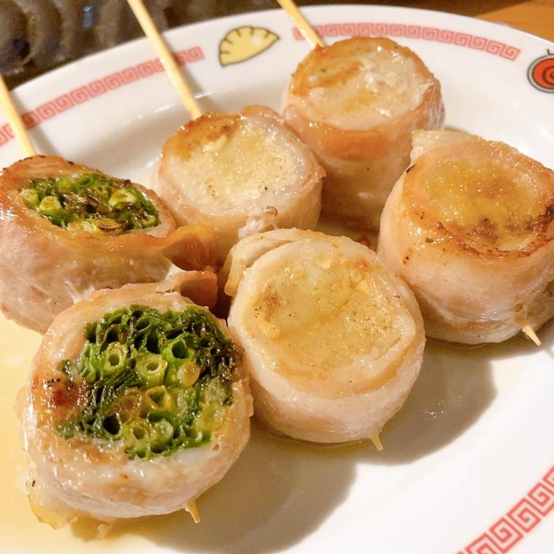 ネギ巻き、エノキ巻き(野菜巻き串屋 博多うずまき 広島袋町店)