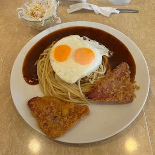 目玉焼きハムカツ(あんかけスパゲッティ)ランチ