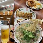 九州ラーメン(あっさり)バリカタ&餃子&唐揚げ&ビール