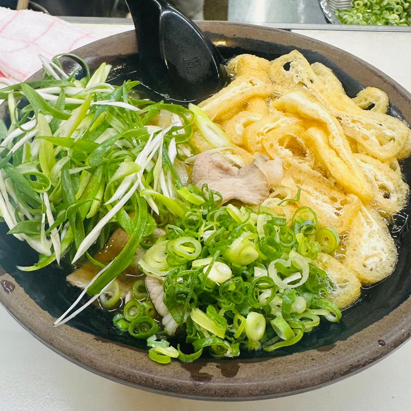 肉うどん　きざみ　ねぎ(なんばうどん)