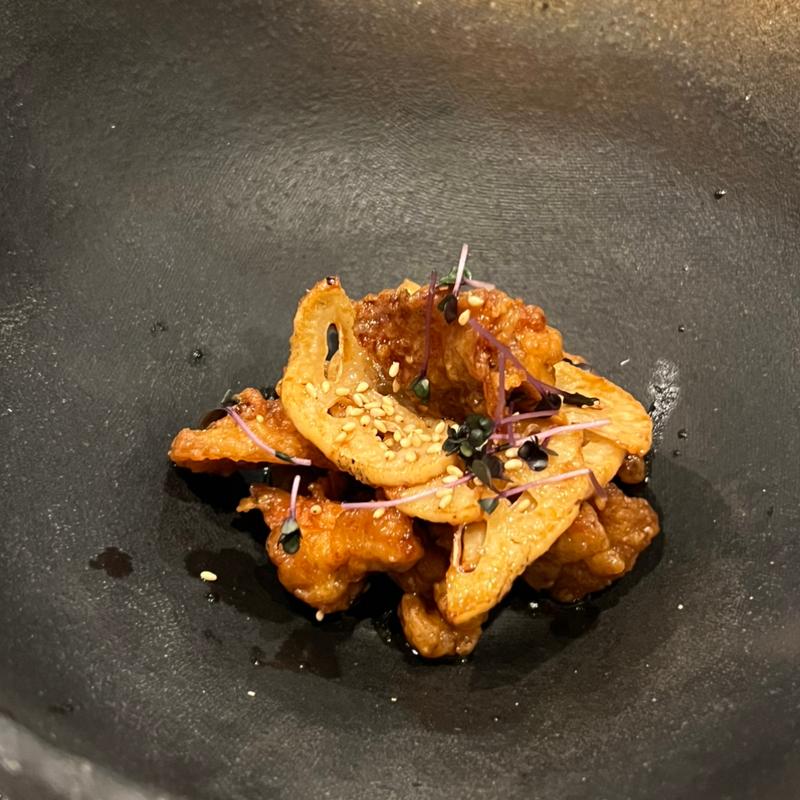 モモと蓮根の唐揚げ黒酢しょうゆ漬け(わげんや )