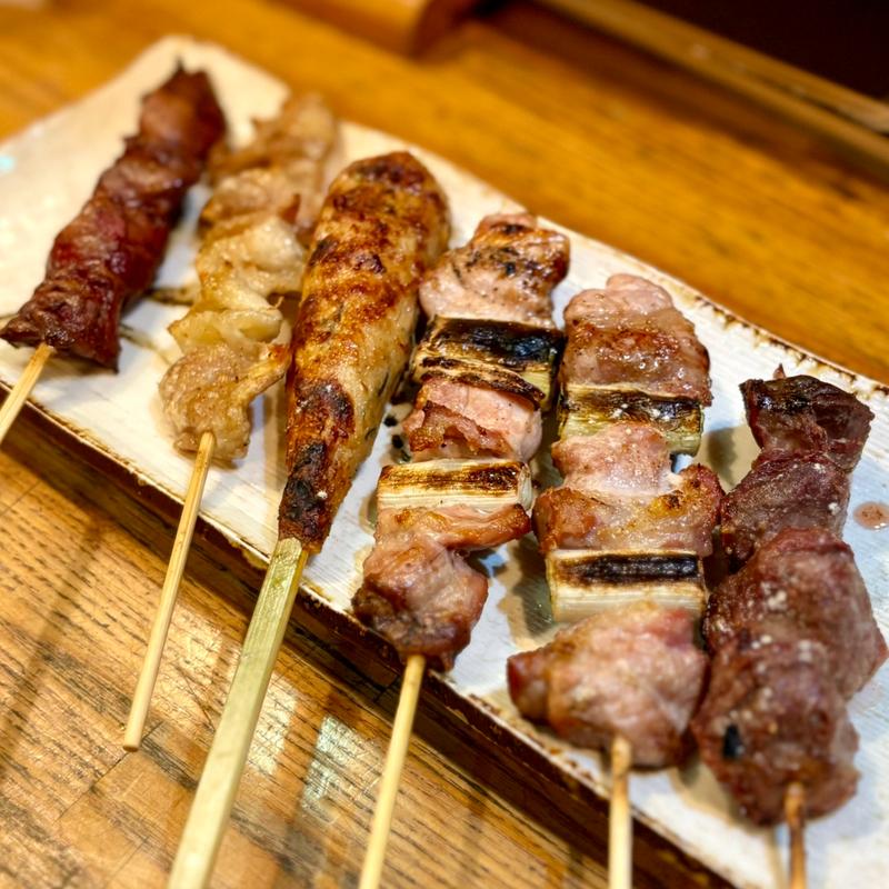 串盛り合わせ/砂肝・鳥串・つくね・鳥皮・鳥レバー(居酒屋 天金 （てんきん）)