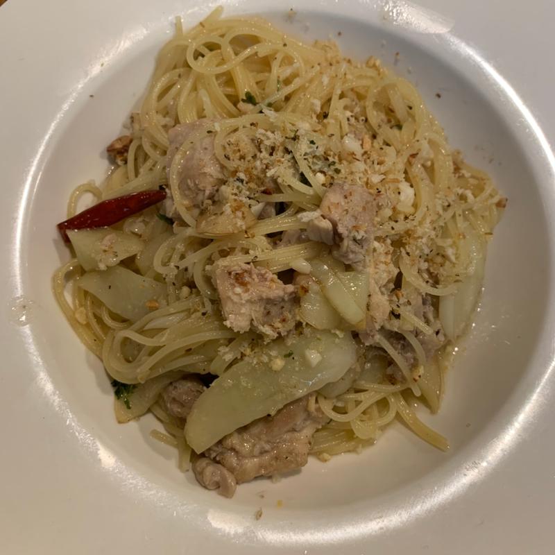 鶏もも肉と秋ナスのペペロンチーノ(ニチーノ)