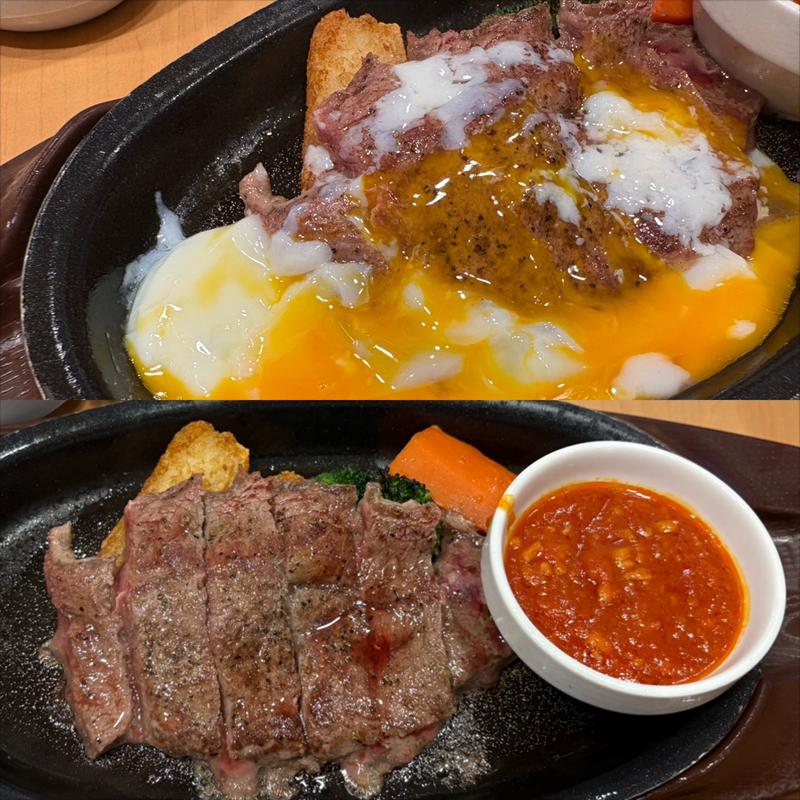 赤身ステーキ・ガーリックソース・➕温泉卵(ガスト 横浜平沼店 )