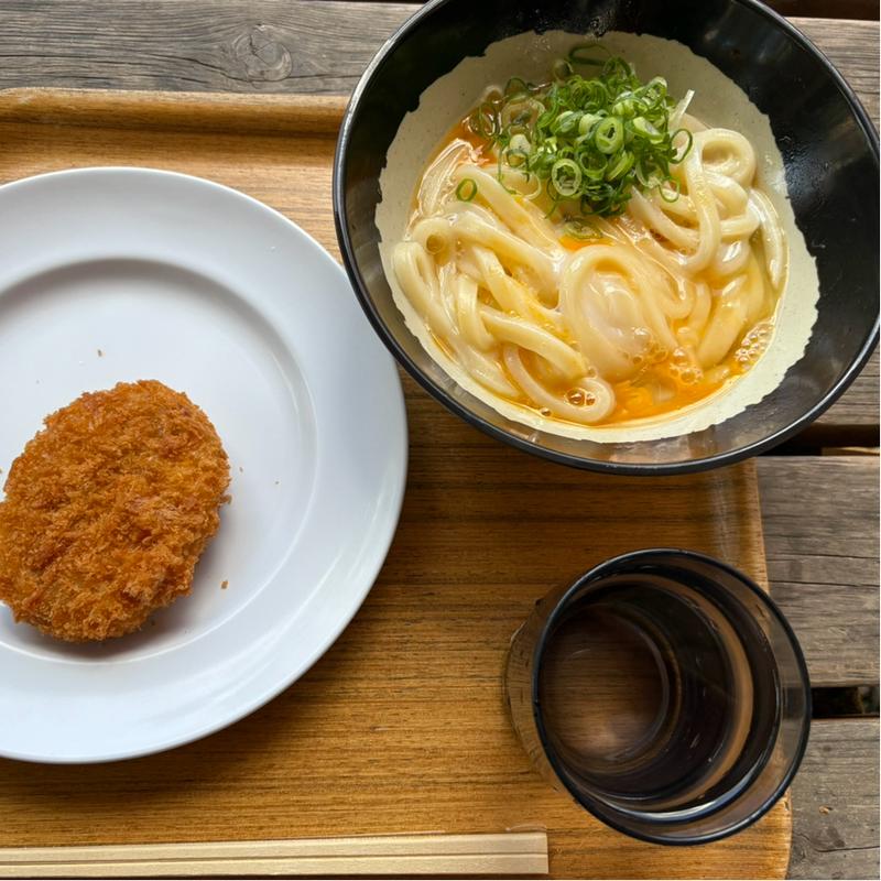 かまたま小とコロッケ(山越うどん)