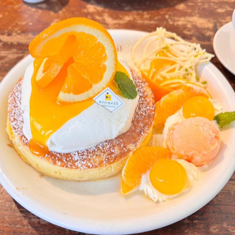 オレンジとクレームダンジュのパンケーキ(カフェ アクイーユ 恵比寿)