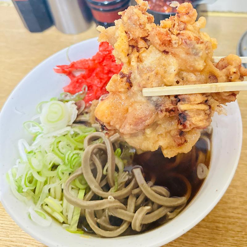 ジャンボゲソ天そば　紅ショウガ天　太蕎麦(一由そば )