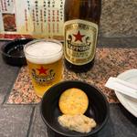 赤星中瓶と付き出し