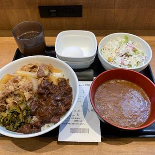 牛魯肉飯、魯珈カレーソース、生野菜サラダ(吉野家 池袋北口店)