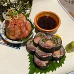 ネギトロ手巻き　秋刀魚刺身香草のり巻き(ベロ焼きピカソ)