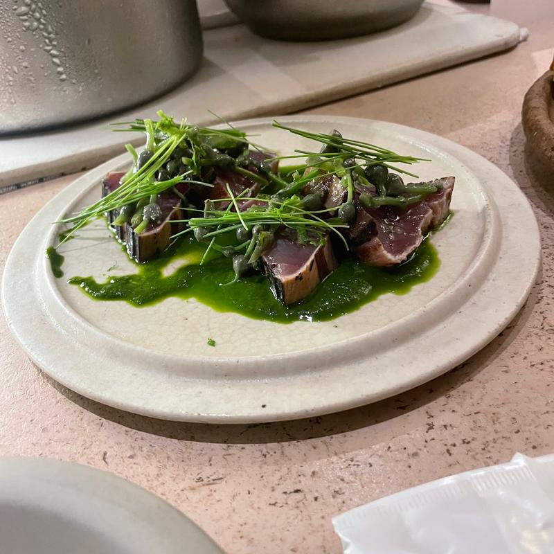 戻り鰹　春菊のピュレ(PRÈS)