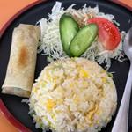 セットの半チャーハン、揚げ物、ミニサラダ(とんとん )