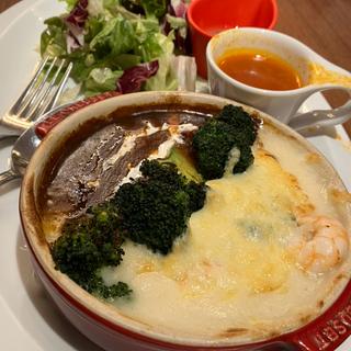 ビーフシチューと海老のダブルドリア