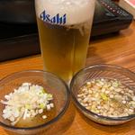 生ビール　付けダレ　塩ごま油　和風だしネギ