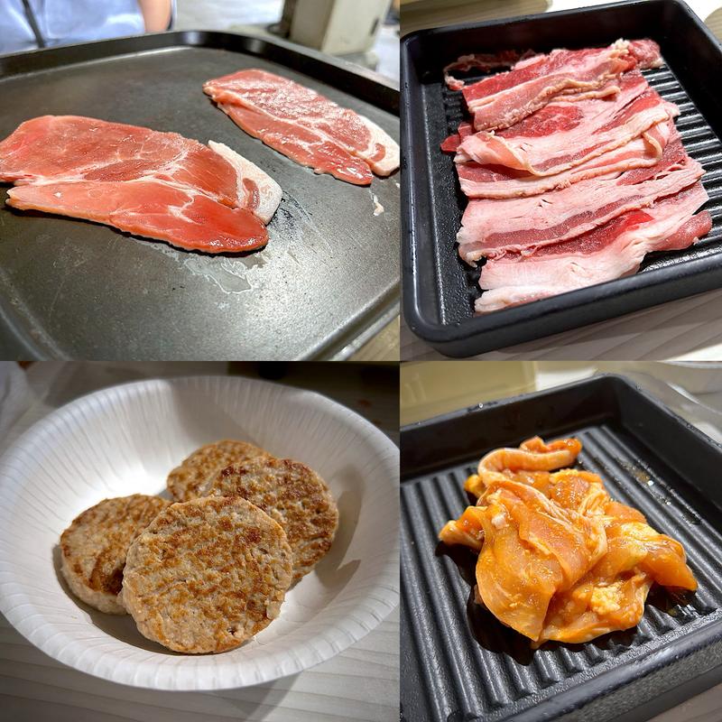 豚ロース、牛バラ、ハンバーグ、旨辛チキン(仙台パルコ2 肉食べ放題 BBQビアガーデン)