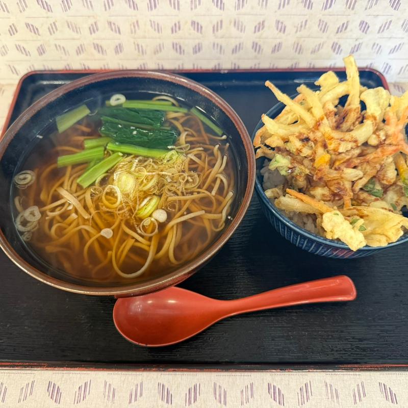 かき揚げ丼　温かい蕎麦　セット(道の駅　湯の香しおばら　風物語　もみじ村 )