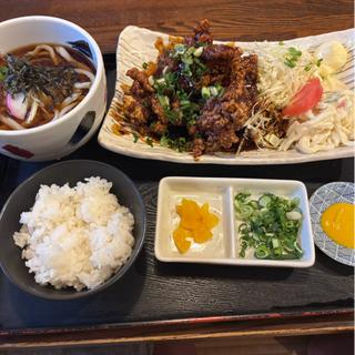 味噌唐揚げ冷やしうどんランチ