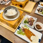 鰹の漁師漬けと肉厚鯵フライ定食