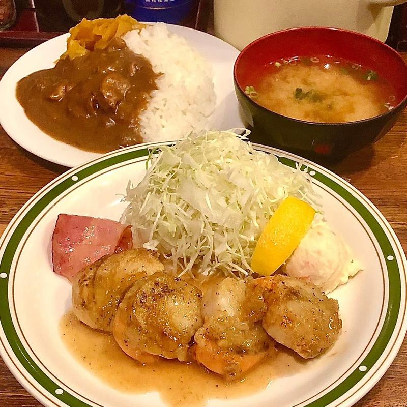 ホタテバター焼き定食カレーちょいがけ(かつれつ四谷たけだ )