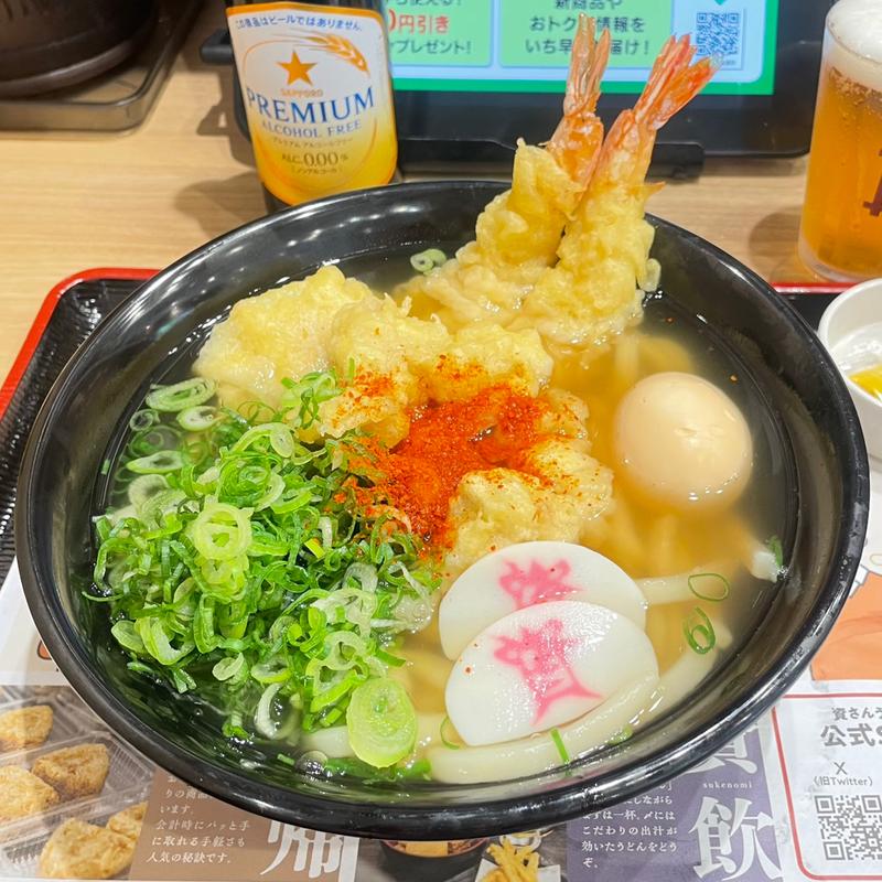 鶏天3個うどん(資さんうどん 三郷店)