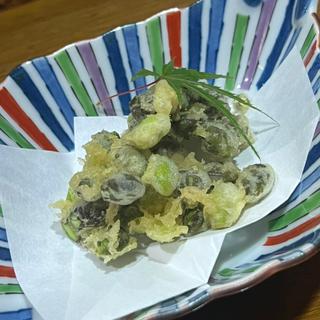 紫頭巾の天ぷら(よもぎ)