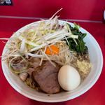 辛まぜそば•味玉•味ネギ•ほうれん草•生姜トッピング