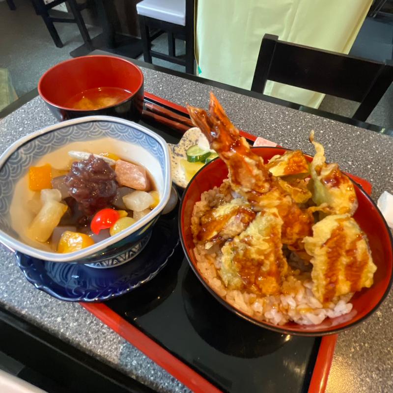 「いしかわの天丼」ハーフ(海老小+野菜3種)+あんみつハーフ(いしかわ)