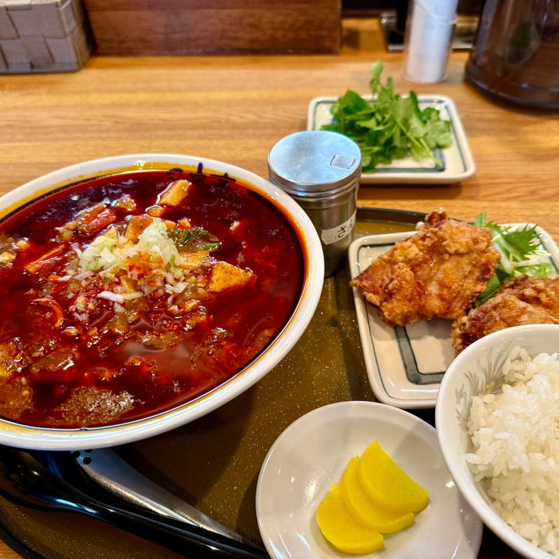 全とろ麻婆麺＋激辛＋パクチー増し＋唐揚げセット(さんぽう亭 燕店 )