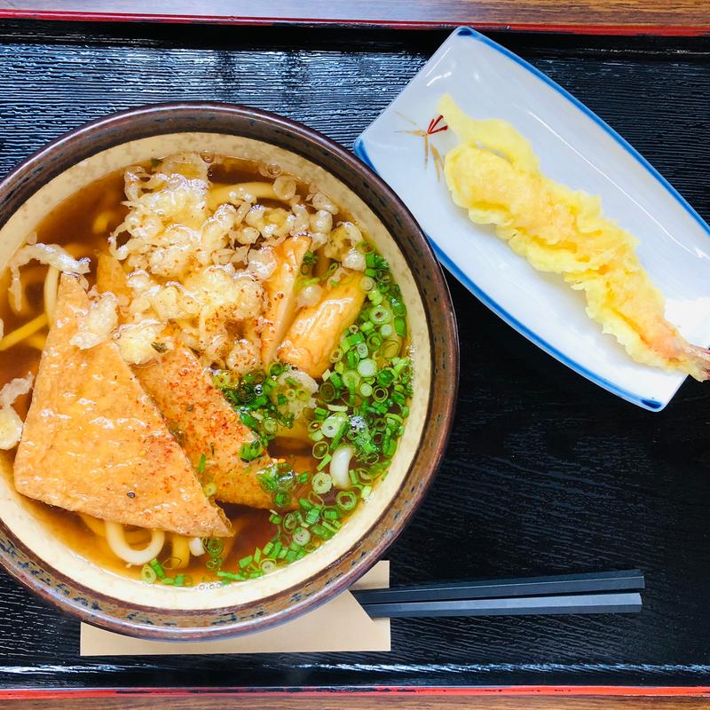 きつねうどん+海老天 (錫の駅)
