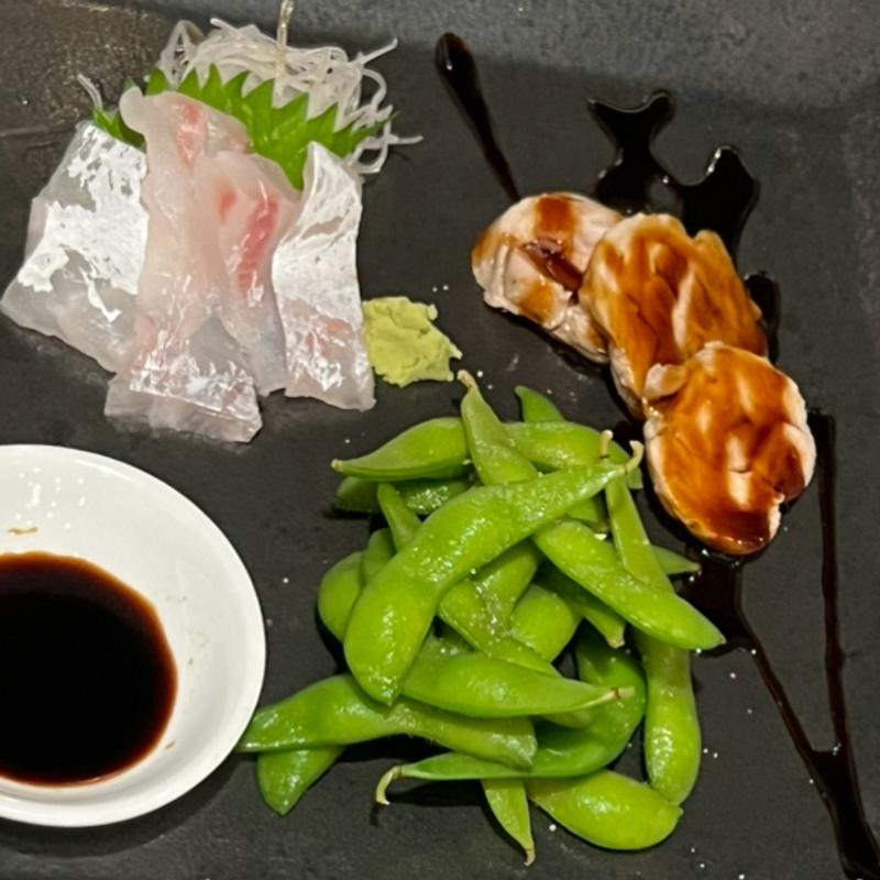 勘八刺身　阿波尾鶏ハム　茶豆(旬席 璃椿)