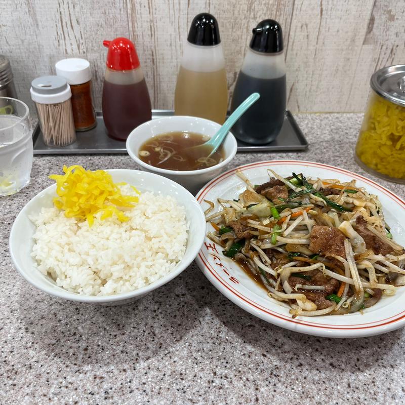 ニラレバ炒め定食(ラーメン王 後楽本舗)